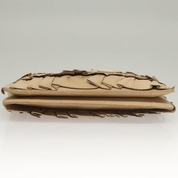 CHANEL Frill Chain Hand Bag Lamb Skin Beige Gold CC Auth yk18806 - Picture 6 of 16